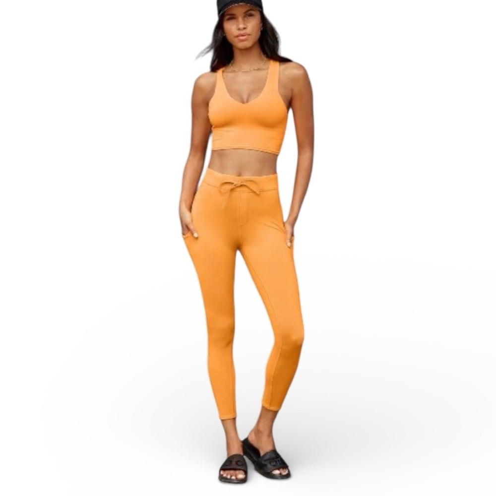ALO YOGA Women's 7/8 CHECKPOINT Tie Front Leggings Neon Apricot Orange Sz S NEW